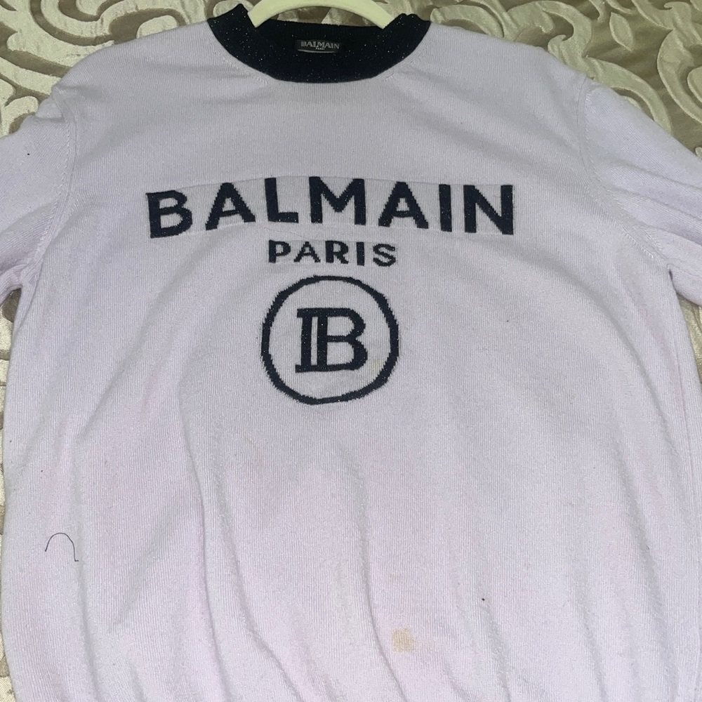 Balmain Wool Women’s Crewneck Sweater Jumper - Light Purple Lavender and Black - Picture 3 of 5